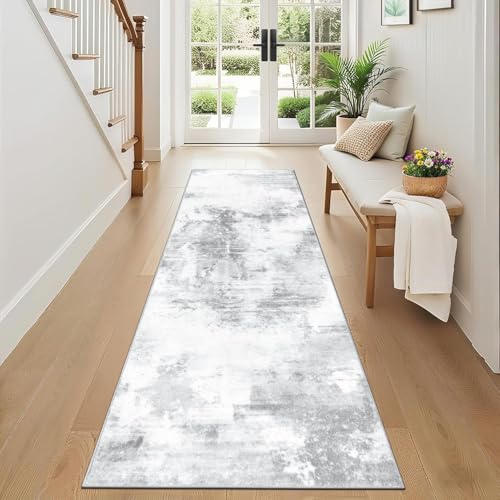 SHACOS Alfombra de Pasillo 80x250cm, Antideslizante Alfombra de Corredor Pelo Corto Moderna Abstracta Alfombra Entrada Interior Larga Suave para Pasillo Cocina Lavandería Habitación, Gris Claro