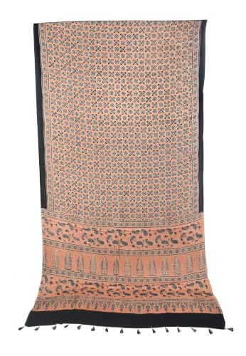 Image of Ethnics of Kutch Womenss Ajrakh Modal Silk Natural Dye Hand Block Print Saree with Blouse Piece - 5.5 Mtr Length