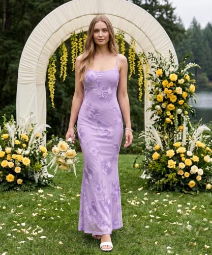Curvphilo Women's 3D Embroidery Satin Floral Mesh Bodycon Maxi Dress - image 3