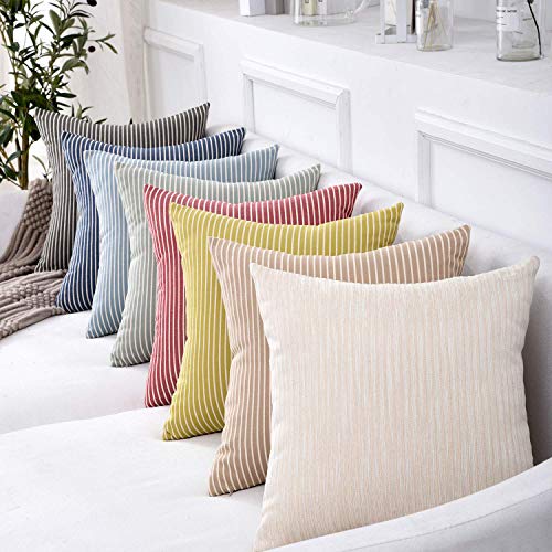 Jepeak Striped Throw Pillow Covers Cases, Pack Of 2 Decorative Square Soft Cotton Cushion Covers For Sofa Couch Bad (22 X 22 Inches, Denim Blue) #TOP7