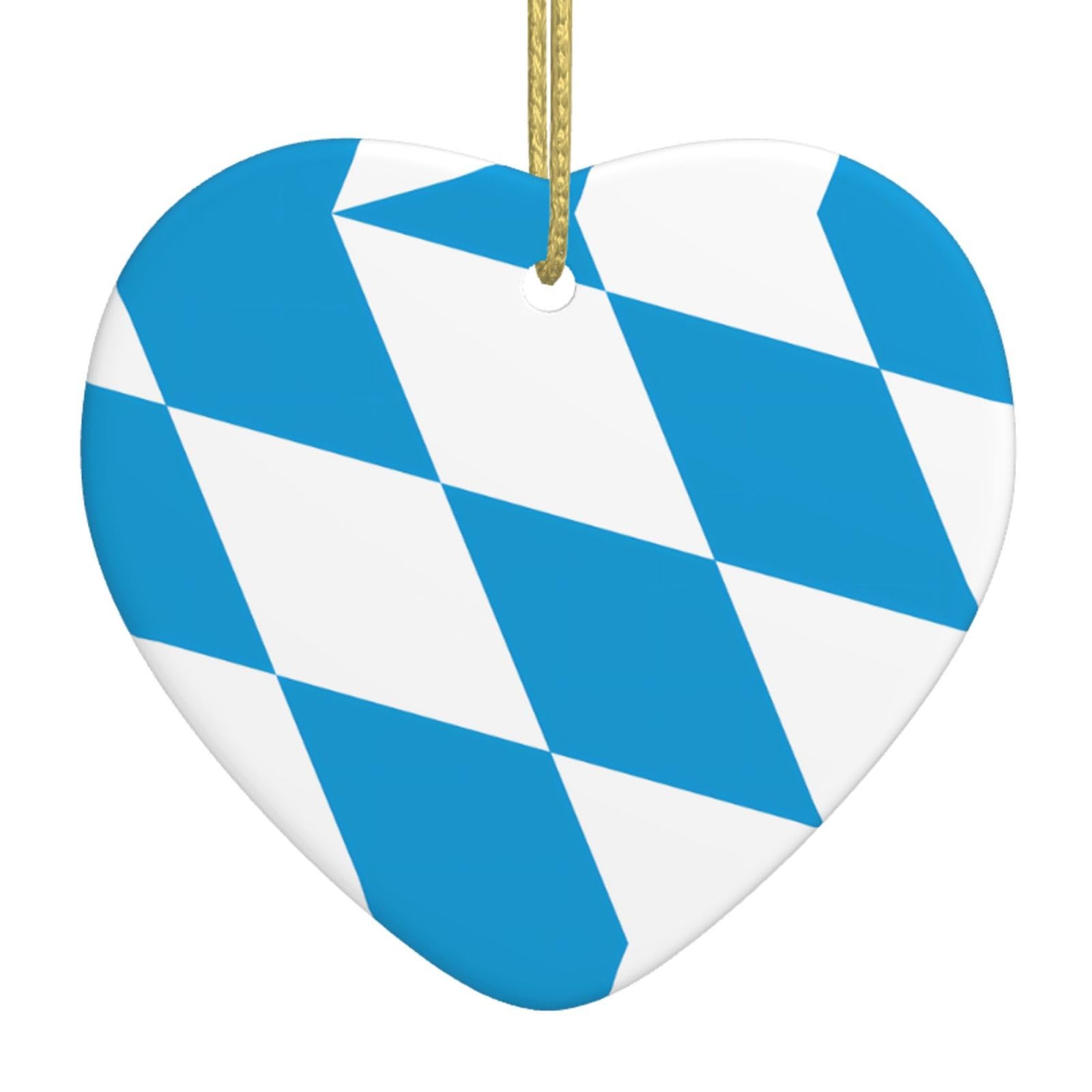 Bavarian Flag Ceramic Christmas Heart Pendant with Silk Thread, Christmas Tree Home Decoration