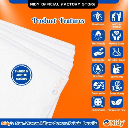 Image of Nidy 20Pcs Disposable Pillow Case Non-Woven Pillow Covers for Medical Travel Hotel Bedroom Home Bedding Portable Supplies Single-Use Pillowcases with Flap Design White Color Size 50x80CM