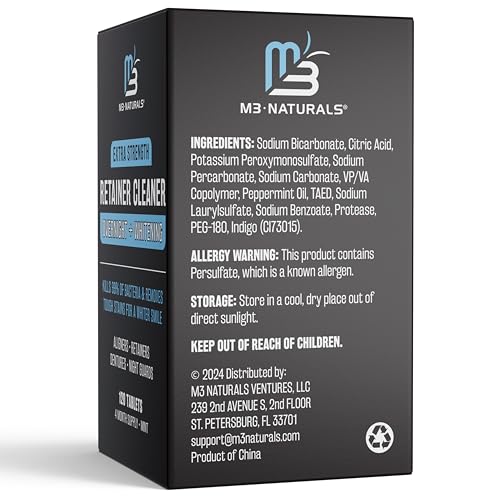 Overnight + Whitening Retainer Cleaner, Remove Stains, Discoloration, and Plaque | 4 Month Supply | Denture Cleanser with Whitening Boost,120 Tablets by M3 Naturals