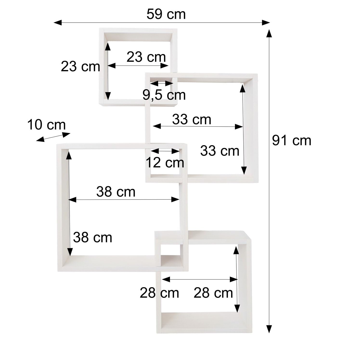 Mendler Regał ścienny HWC-P23, regał wiszący, FSC® - biały | Dekoracja ścienna, regał wiszący, regał w kształcie kostki, regał designerski, 4 półki