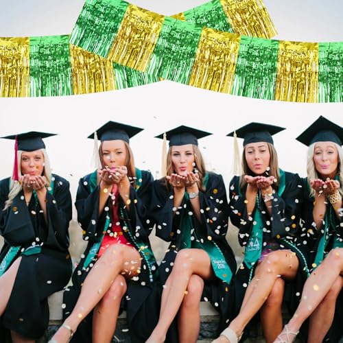 Image of BEISHIDA 3 Packs Metallic Foil Fringe Garland Green Gold Wall Hanging Tinsel Fringe Banners for Car Floats Bridal Shower Wedding Birthday Graduation Holiday Party Decoration(30 Feet)