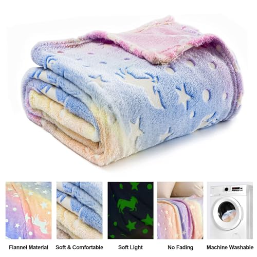 Image of Unicorn Glow in The Dark Blankets for Kids, Soft Fleece Blankets for Girls /Toddler, Unicorns Gifts for Girls Age 3-12 40 inchx 60 inch