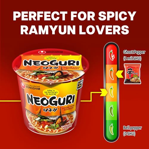 Image of Nongshim Ramen Noodles, Gourmet Instant Ramen cup, Premium Microwavable Noodle Soup, Neoguri Spicy Seafood, 2.64 Ounce (Pack of 6)