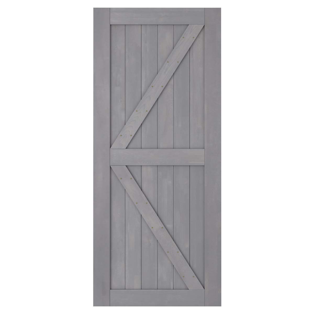 SMARTSTANDARD 36in x 84in Sliding Barn Door with 6.6ft Barn Door Hardware Kit & Handle, Pre-Drilled Ready to Assemble, DIY Unfinished Solid Spruce Wood Panelled Slab, K-Frame, Grey