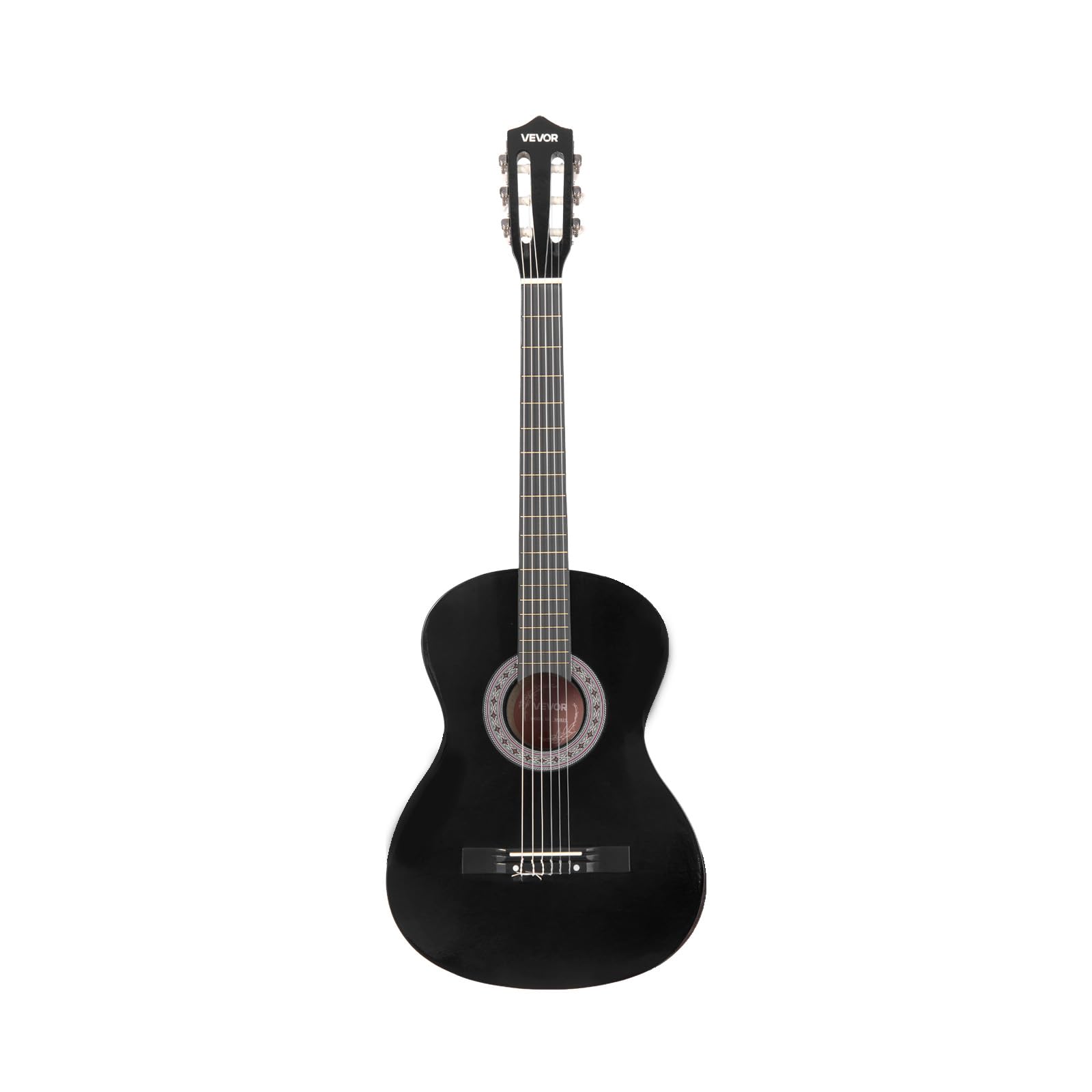 VEVOR Guitare Classique Débutants, 96 cm, avec Cordes Nylon, Housse de Transport, Sangle, Accordeur, Cordes Supplémentaires, Médiators, Capodastre, en Tilleul, pour Adolescent, Adulte, Étudiant, Noir
