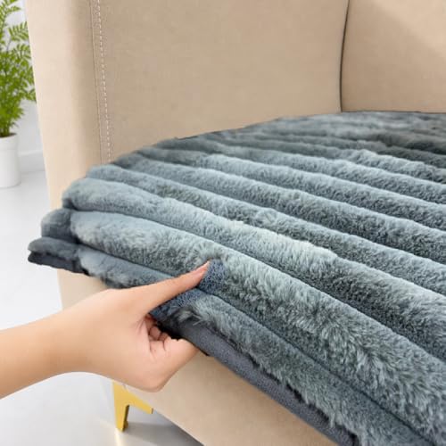 Image of Homerz Premium Rabbit Fur Sofa Cover with Anti-Skid Backing, Soft Plush Fabric Sofa Protector for Living Room Furniture (Grey, 1 Seater, Only Seat Cover)