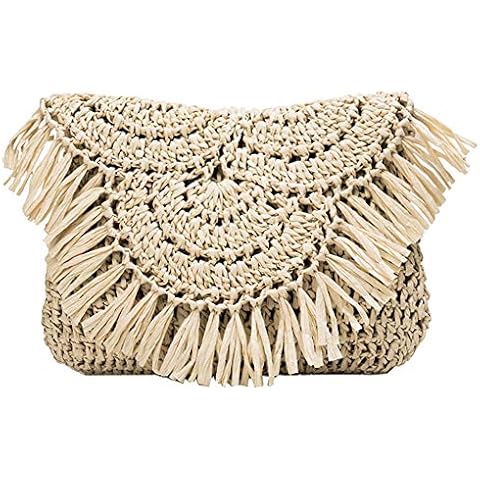 SANGSHI Summer Beach Vacation Women Tassels Straw Rattan Weave Shoulder Crossbody Messenger Bags Ladies Fashion Slim Flap Handbag Purse Cover