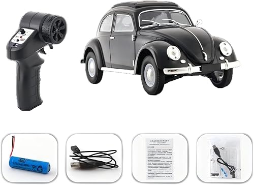 Miniatura 7 de D62MINI Retro RC Beetle Drift Car para adultos, 116 Escala Vintage RWD Auto de control remoto con motor 130, luces LED, vehículo de carreras clásico