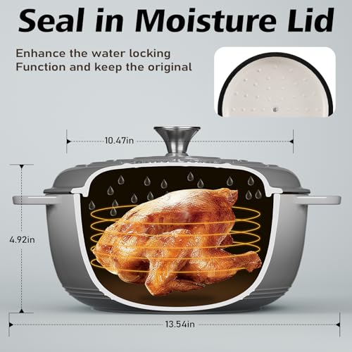 Image of Enameled Cast Iron Dutch Oven - Umite Chef 6QT Pot with Lid & Cotton Potholders - Dual Handles -Versatile Heavy Duty Cookware for Bread Baking, Braising, Stews, Roasting(Grey)