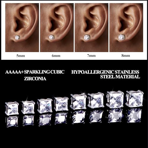 FIBO STEEL 6 Pairs Magnetic Stud Earrings for Men Women Stainless Steel CZ Unisex Magnet Earrings Set Hypoallergenic Non-Piercing Clip On Earrings Fake Earrings Jewelry Silver Gold Black 5-8MM2