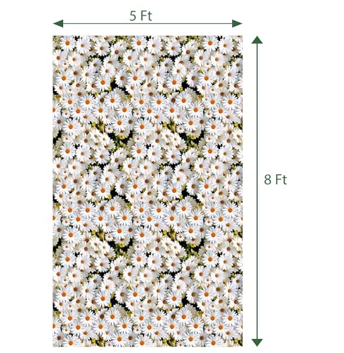 Image of Dhara White Flower Backdrop Cloth - 5ft x 8ft Polyester Fabric for Ganesh Chaturthi, Satyanarayan Pooja, Annaprassana. Washable Fabric