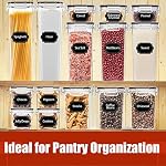 PRAKI Ensemble de 30 contenants alimentaires hermétiques pour organisateurs et rangement de cuisine, sans BPA, canisters en plastique avec couvercles - Céréales, farine et sucre, inclut 40 étiquettes, 6 cuillères et marqueur | Contenants de rangement en plastique pour céréales, farine, sucre.