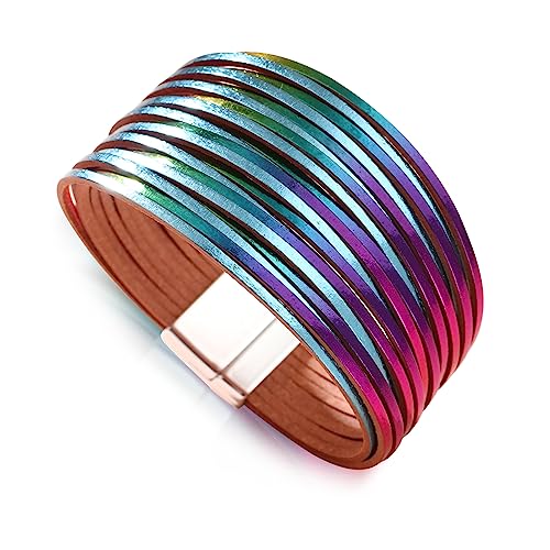 Image of Fesciory Leather Wrap Bracelets for Women, Boho Leopard Multi-Layer Crystal Beads Cuff Bracelet Jewelry
