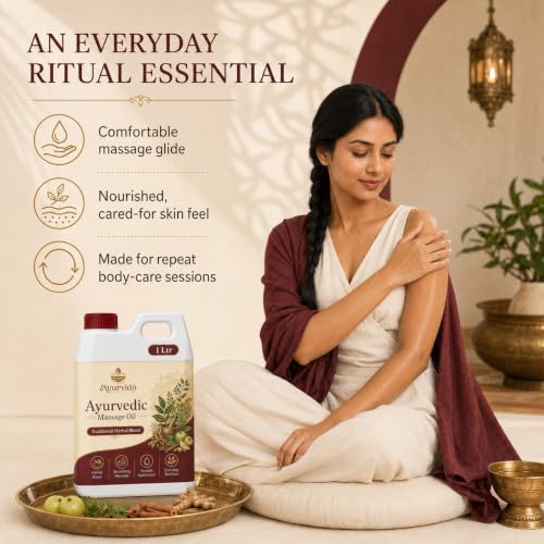 Image of Ayurvedic Massage Oil - Herbal Body Massage Oil for Relaxation, Lymphatic Drainage & Deep Skin Nourishment | Daily Abhyanga Oil | 1Ltr