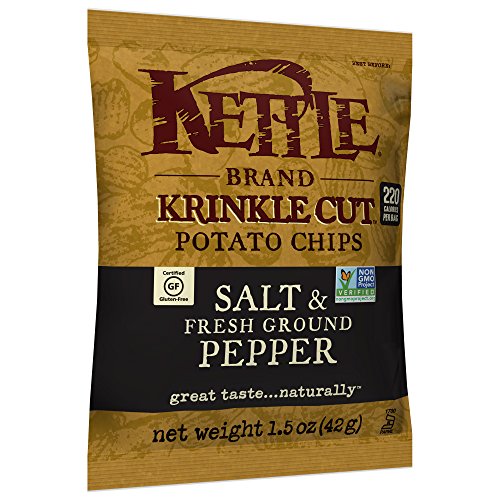 Image of Kettle Brand Potato Chips, Krinkle Cut Salt and Fresh Ground Pepper, Single-Serve 1.5 Ounce (Pack of 64)