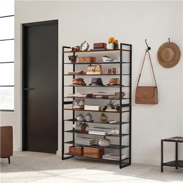 Yaheetech Scarpiera a 10 Livelli Grande Scaffale Portascarpe Impilabile Design 2-in-1 Fino a 50 Paia di Scarpe, Scaffale Versatile in Metallo per Ingresso Soggiorno Camera da Letto, 100x28,5x166,5 cm