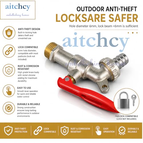 Image of 1 /2 inch Brass Bib Cocke with Lockable Metal Lever | Heavy Duty Brass Bib Tap with Hose Nozzle | Nickel Chrome Plated Outdoor Water Tap for Garden, Car Wash & Utility Use