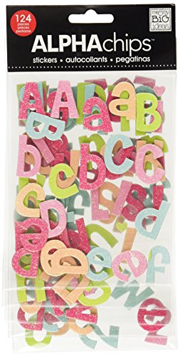 me & my BIG ideas Alpha Chips Designer Chipboard Letter Stickers, Cheri Alphabet, Multi-Color Glitter