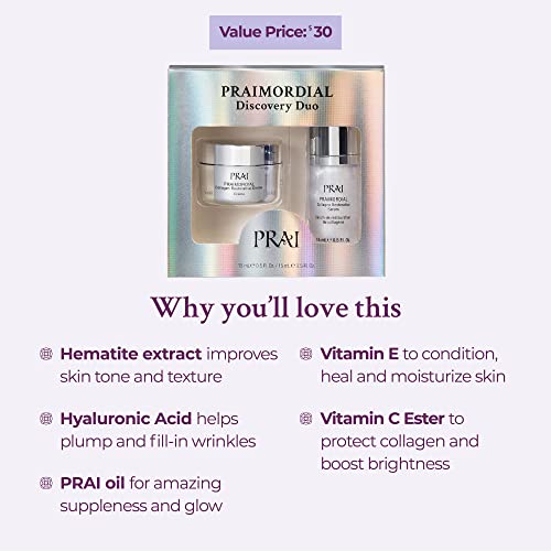 Prai Beauty Praimordial Discovery Duo - Collagen Restoration Face Cream And Serum Kit, Face Serum And Facial Moisturizer Enriched With Hyaluronic Acid, 0.5 Oz Each #TOP1