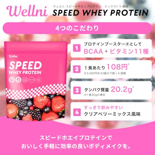 Wellni Wellni SPEED ホエイ プロテイン 1kg クリアベリーミックス の商品画像 1