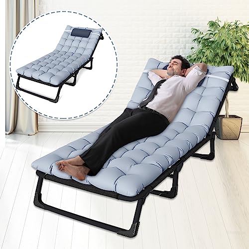 4 Position Reclining Chaise Lounge Chair With Mattress And Pillow For Outside, Folding Camping Cot For Adults, Portable Foldable Sleeping Bed Lounger Outdoor For Patio Yard Lawn Beach Pool Sun Tanning #TOP4