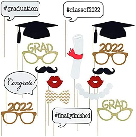 7-gost 17PCS 2021 Graduation Grad Party Masks Photo Booth Props Mustache on A Stick