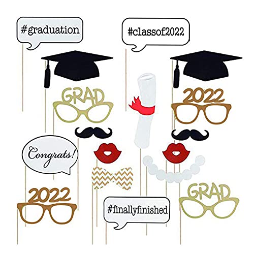 7-gost 17PCS 2021 Graduation Grad Party Masks Photo Booth Props Mustache on A Stick