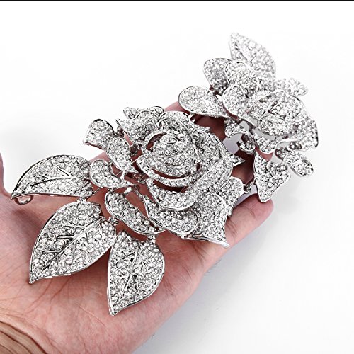 Image of EVER FAITH Women's Austrian Crystal Romantic Bridal 2 Rose Flower Brooch for Wife, Lover,Sister