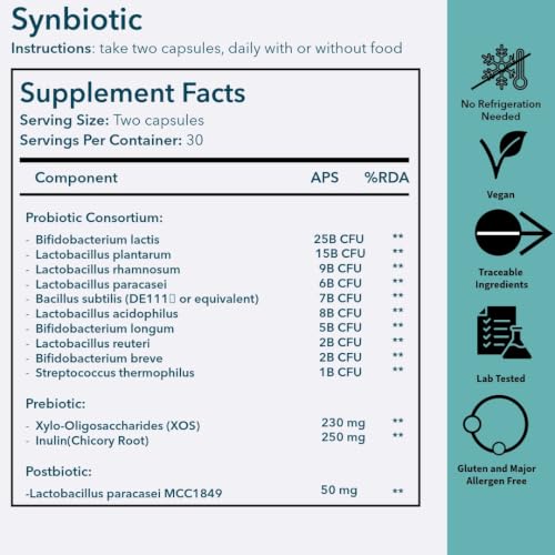 Image of 3-in-1 Synbiotic Pre + Pro + Postbiotics Supplement | 80 Billion CFU, 10 Strains | Probiotics Supplement for Gut Health | Vegetarian Capsules for Men & Women | 60 Capsules