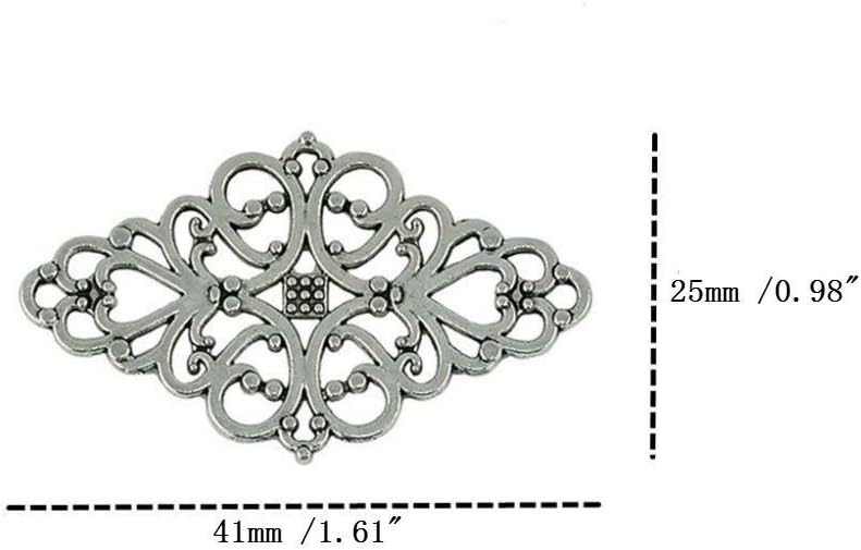 AKOAK 40 Pcs/Pack Antique Silver Hollow Filigree Flower Charms Jewelry Connectors Vintage Metal Zinc Alloy Trendy Filigree Charms for DIY Jewelry Making - Image 4
