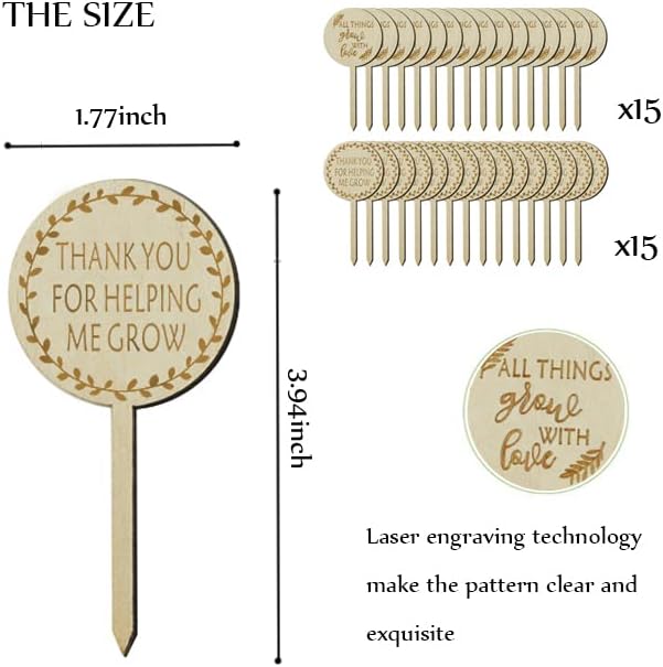 Plant Labels All Things Grow with Love Tags Thank You for Helping Me Grow Plant Markers,Round Plant Stakes Labels Wooden Succulent Tag for Seed Flowers Garden Potted Plants,30 Pack image 4