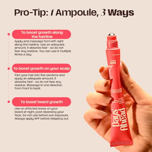 Image of Days Ahead Leave-in Hair Growth Ampoule Serum (Roll on) | 16% Growth Actives | PDRN, Redensyl, Anagain | Hair Growth Serum | Promotes Growth, Increases Density | Non-Greasy | For Women & Men | 25 ml