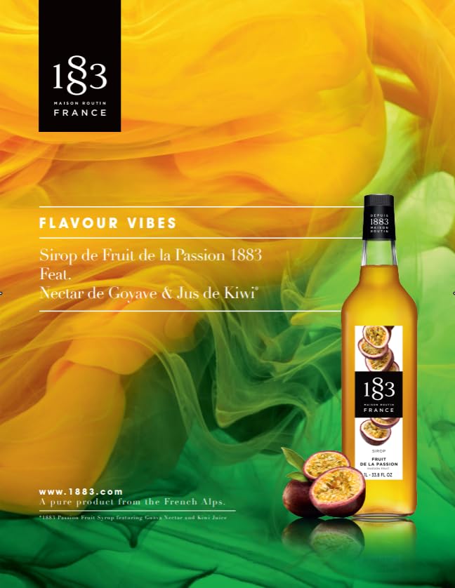 Image of 1883 Passion Fruit Syrup for Drinks, Made in France, 1 Liter Plastic Bottle
