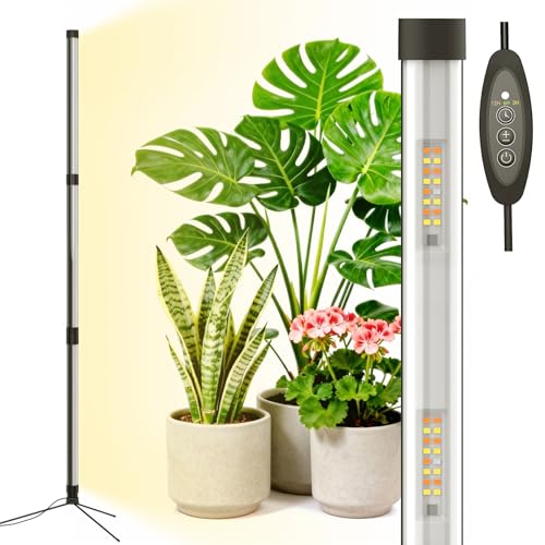 80W Grow Light with Stand for Indoor Plants 47-Inch Full Spectrum Standing Lamp 3-Tier Vertical Design with 3/9/12H Timer 5 Dimmable Levels for Large Houseplants Plant Shelf Indoor Greenhouse