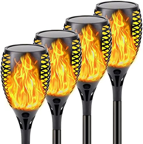 QINOL 4-Pack Solar Lights Outdoor (Large Size) Solar Torches with Flickering Flame Waterproof Landscape Solar Torch Lights for Pathway Garden Yard- Dusk to Dawn Auto On/Off