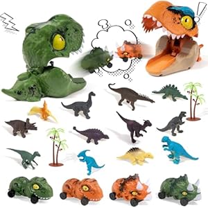 KADAYAYA Juguetes de Dinosaurios para Niños 3 4 5 Años, Juego de Figuras de Dinosaurio, Coches Dinosaurio Juguete de Vehículo para Niños y Niñas 2 3 4 5 6 Años Juguetes para Niños de Regalo