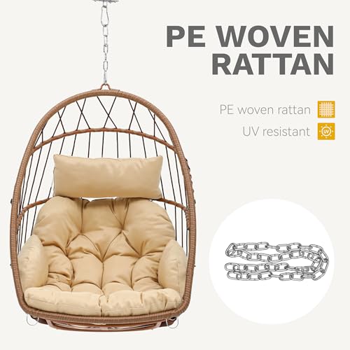 image for DWVO Egg Chair Without Stand, Basket Chair Hanging Outdoor Rattan Wick