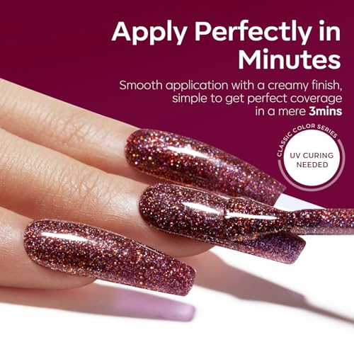 Image of modelones Gel Nail Polish Set 6 Colors Winter Dark Red Burgundy Brown Purple Glitter Gel Nail Polish Color Changing Sparkle Shimmer Polish Kit Soak Off UV Nail Art DIY Salon Gifts For Women Girl