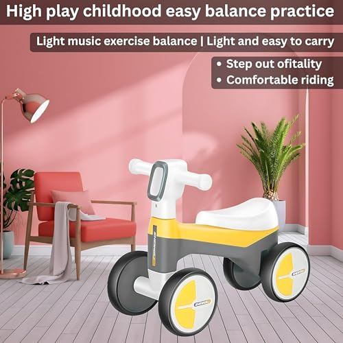 Image of Glider Max Toddler Ride-On Balance Bike 1-3 Years | Musical Kids Balancing Bike with LED Lights | Safe & Stable Indoor Ride-On Toy for Boys & Girls | 20 kg Max Load |Grey & Yellow |KB-021|.