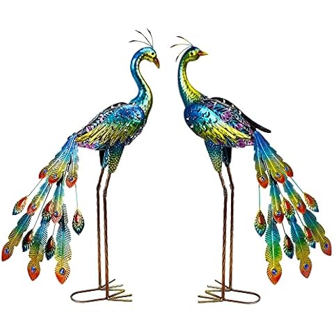 Glintoper 2 Pack Solar Peacock Garden Decor, Metal Peacocks Figurine Lights, LED Solar Powered Decorative Yard Statue Art Waterproof for Landscape Patio Yard Walkway Pathway Lawn Cover