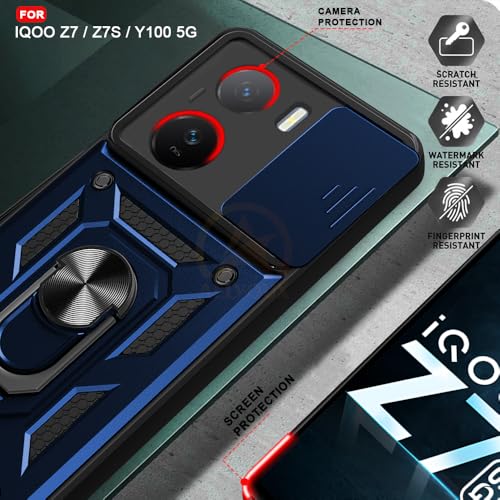 Image of Armor Bumper Back Cover Case for iqoo z7 Rotating Camera Cover, Ring Holder & Kickstand | Heavy Duty & 360 Degree Protection iqoo z7 Back Cover (Blue)