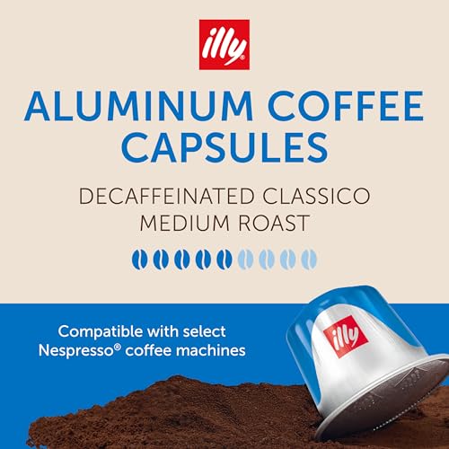 Image of illy Espresso Compatible Capsules, Decaf Coffee Pods for Nespresso Original Line Machine, Classico Decaffeinated Medium Roast, 100% Arabica, Premium Italian Coffee, Single Serve, 10 Count, 10 Pack | Coffee Pods for Espresso Original Line, Compatible Capsules, 100% Arabica, Premium Italian Coffee