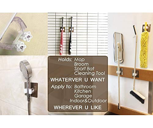 Image of Zollyss Self Adhesive Mop and Broom Holder Wall Mounted, Magic Sticker Broom Gripper for Bathroom, Kitchen & Utility Area, Silver, Pack of 2