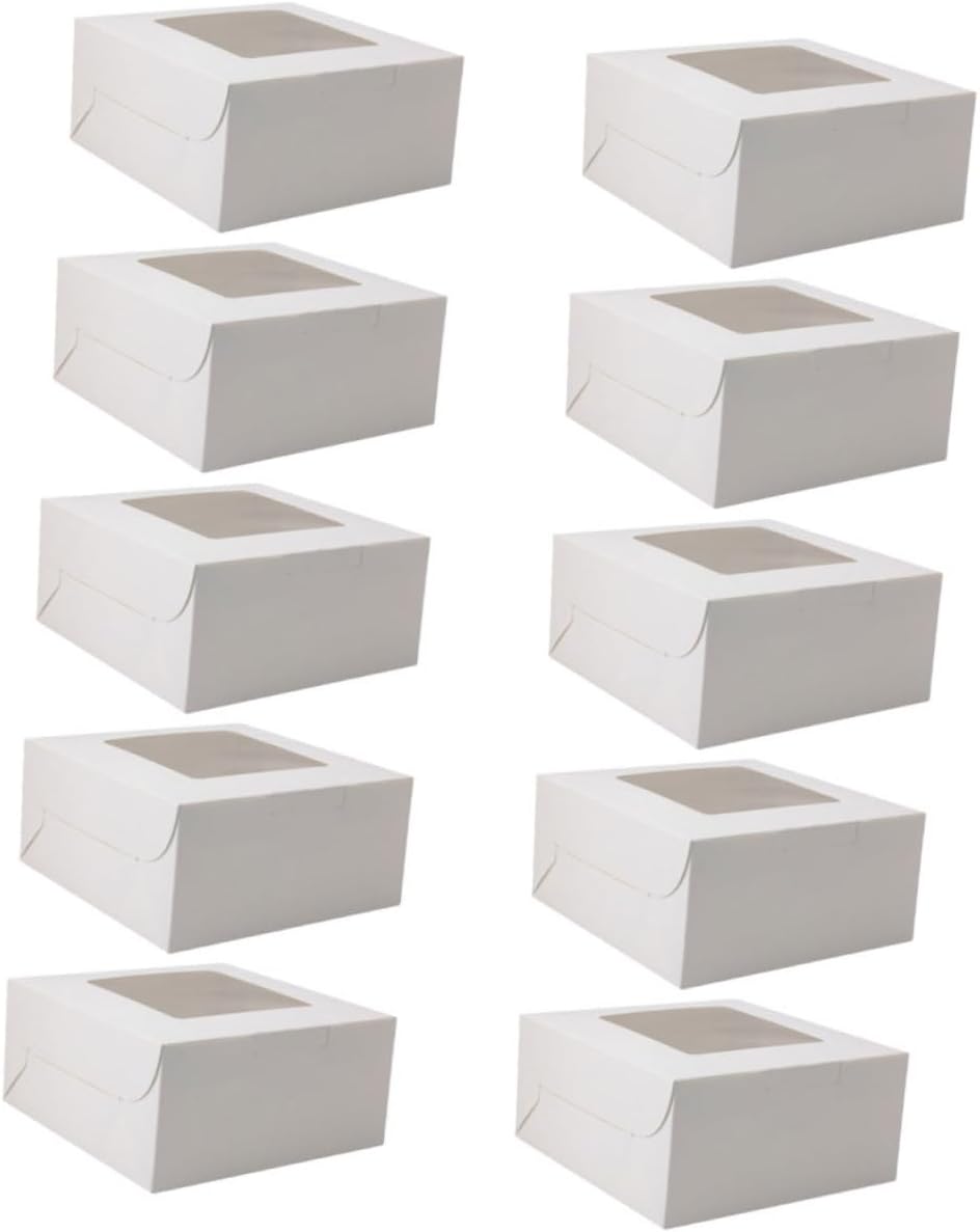 PRETYZOOM 10pcs Cake Box with Window Lid, White Paper Carry Case