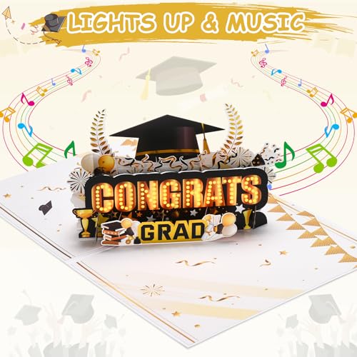 Image of VIVIKEN Graduation Cards, Musical Pop Up Congrats Grad 2026 Card with Light | 3D Popup Congratulations Graduation Gifts for 2026 High School College University Graduates for Son Daughter Grandson