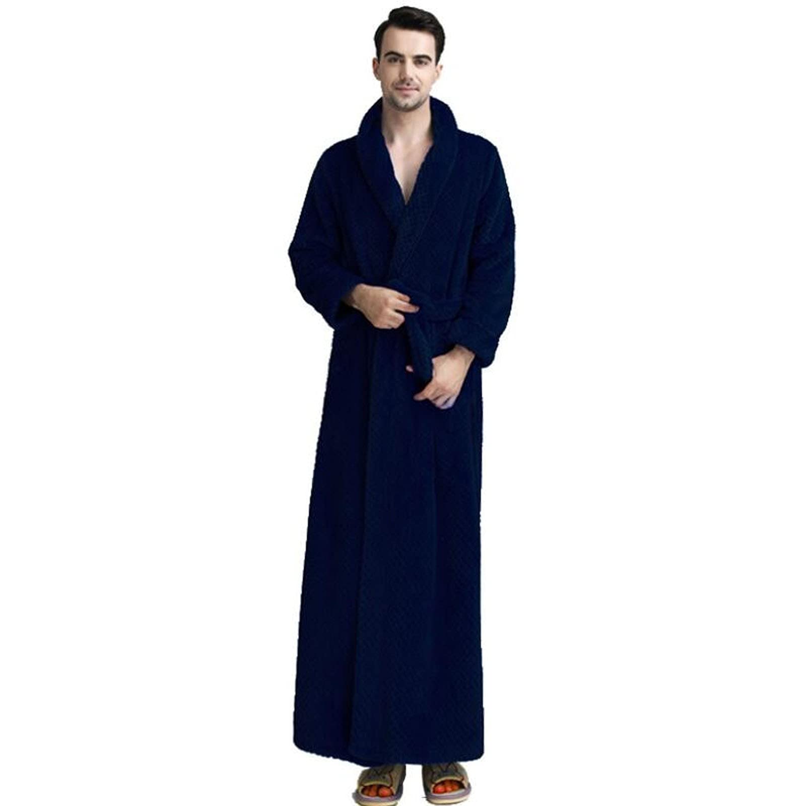 Casual Spring Relaxed Fit Pajamas Mens Polyester Open Sleepshirts Lapel Belted Lightweight Solid Home Long Sleeve Bathrobe Men